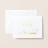 Feliz Navidad-kerstrood Festive Gold Folie Kaarten (Voorkant met envelop)