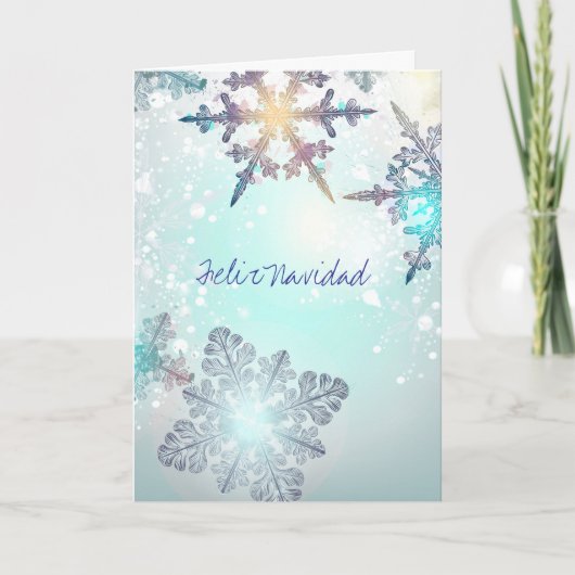 Feliz Navidad KerstvakantieBlauwe Sneeuwvlok Bedankkaart (Voorkant)