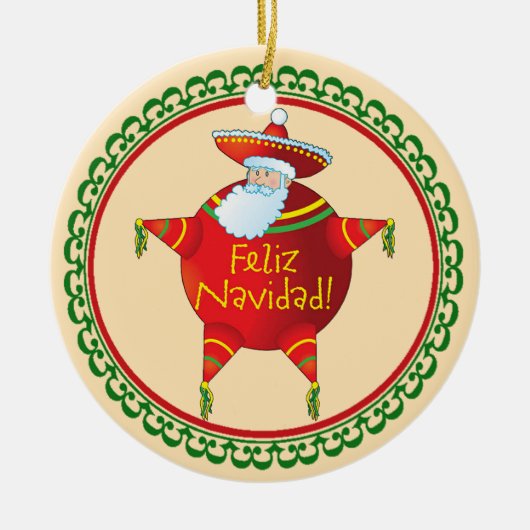 Feliz Navidad-kerstversiering Keramisch Ornament (Voorkant)