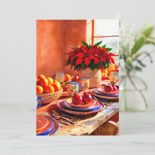 Feliz Navidad Kleurrijke Tafel Instelling Mexicaan Feestdagenkaart (Staand voorkant)