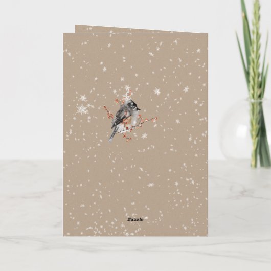 Feliz Navidad Kraft Paper Winter Sparrow & Berries Feestdagen Kaart (Achterkant)
