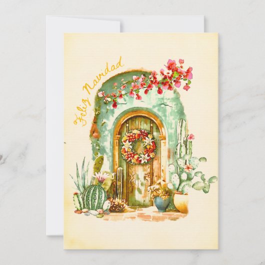 Feliz Navidad Krans op de Waterverf Feestdagenkaart (Voorkant)