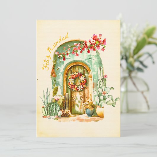 Feliz Navidad Krans op de Waterverf Feestdagenkaart (Staand voorkant)