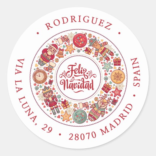 Feliz Navidad Krans Retouradres Ronde Sticker (Voorkant)