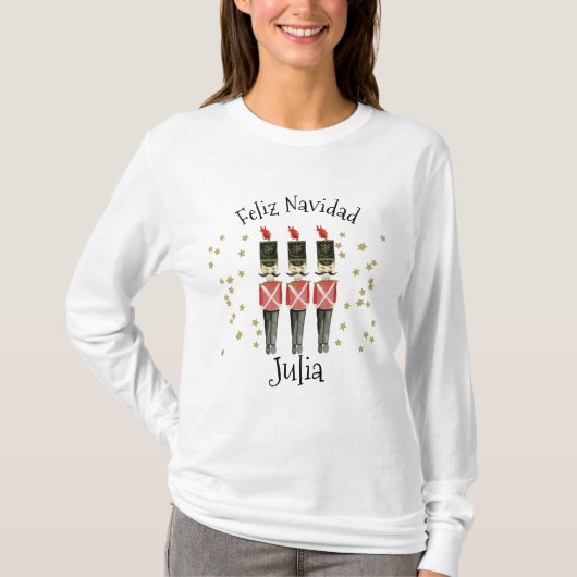 Feliz Navidad Ladies Christmas Shirt With Name (Voorkant)