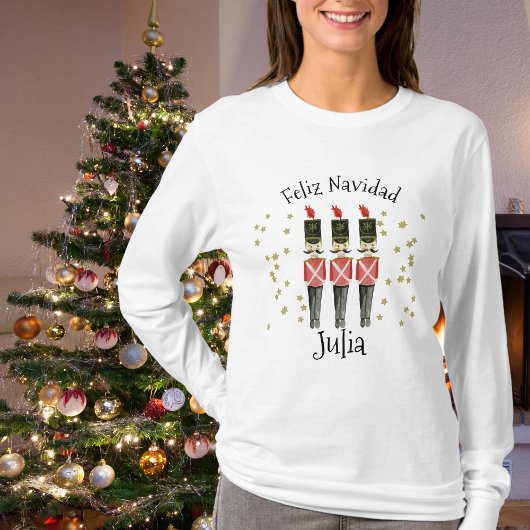 Feliz Navidad Ladies Christmas Shirt With Name