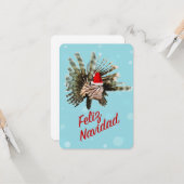 Feliz Navidad Lionfish Santa Flat Kaart (Voorkant / Achterkant in situ)