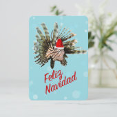 Feliz Navidad Lionfish Santa Flat Kaart (Staand voorkant)