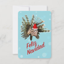 Feliz Navidad Lionfish Santa Flat Kaart