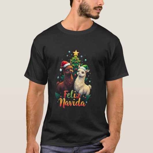 Feliz Navidad Llama Meisjes Jongens Grappige Kerst T-shirt (Voorkant)
