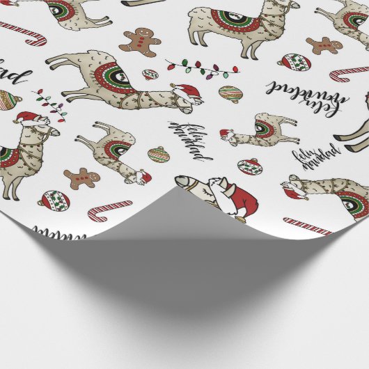 Feliz Navidad Llama Wrapping paper Cadeaupapier (Hoek)