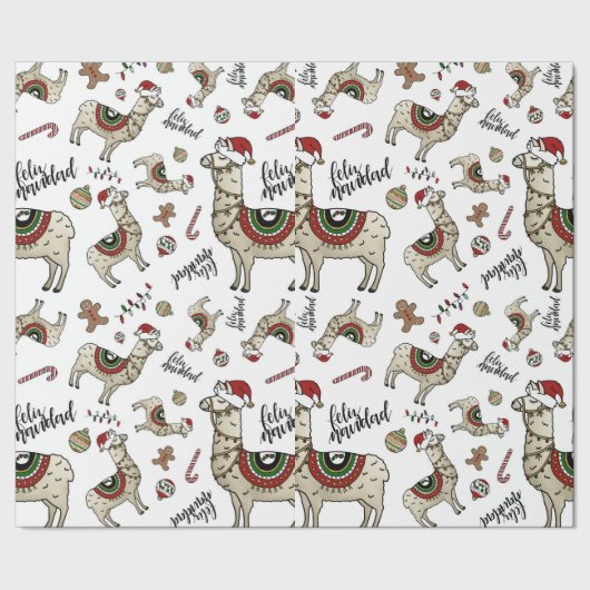 Feliz Navidad Llama Wrapping paper Cadeaupapier (Zoom)