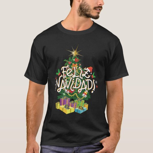 Feliz Navidad Mannen Zwart Shirt (Voorkant)