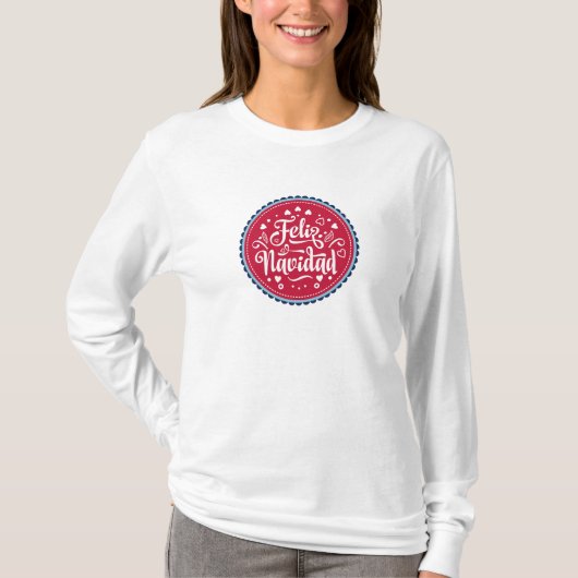 Feliz Navidad Merry Christmas Modern Spanish Holid T-shirt (Voorkant)
