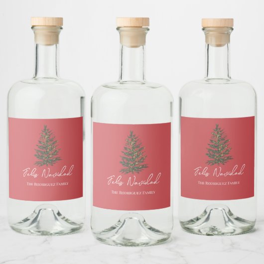 Feliz Navidad-Merry Christmas Tree and Lights  Likeurfles Etiket (Flessen)