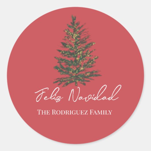 Feliz Navidad-Merry Christmas Tree and Lights  Ronde Sticker (Voorkant)