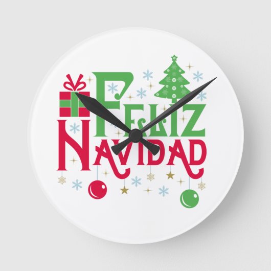 Feliz Navidad Merry Happy Yule Ronde Klok (Voorkant)