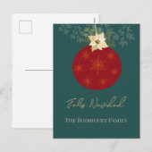 Feliz Navidad-Merry-kerst-rode Ornament-feestdag Feestdagenkaart (Voorkant / Achterkant)