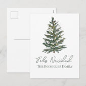 Feliz Navidad-Merry Kerstboom en verlichting Feestdagenkaart (Voorkant / Achterkant)