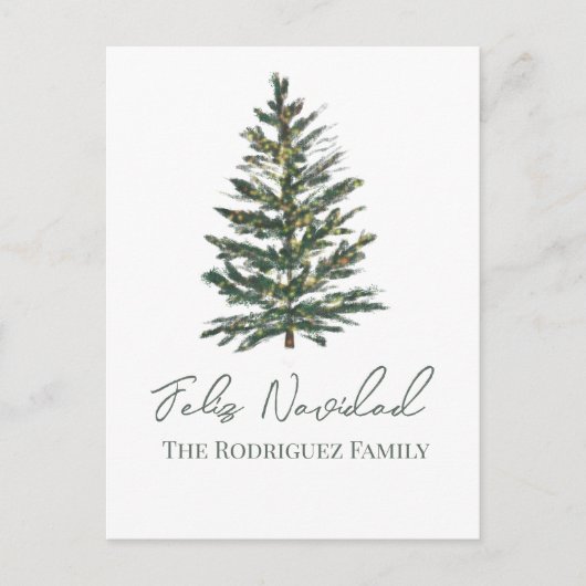 Feliz Navidad-Merry Kerstboom en verlichting Feestdagenkaart (Voorkant)