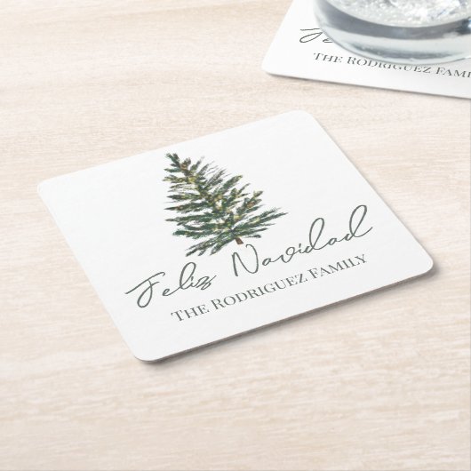 Feliz Navidad-Merry Kerstboom en verlichting Kartonnen Onderzetters (Schuin)