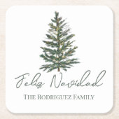 Feliz Navidad-Merry Kerstboom en verlichting Kartonnen Onderzetters (Voorkant)
