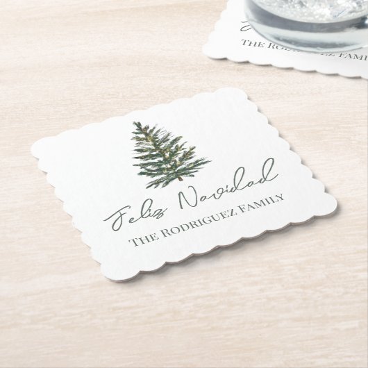 Feliz Navidad-Merry Kerstboom en verlichting Kartonnen Onderzetters (Gebogen)