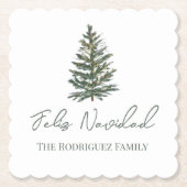 Feliz Navidad-Merry Kerstboom en verlichting Kartonnen Onderzetters (Voorkant)