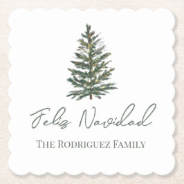 Feliz Navidad-Merry Kerstboom en verlichting Kartonnen Onderzetters