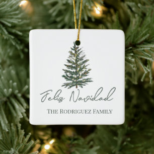 Feliz Navidad-Merry Kerstboom en verlichting Keramisch Ornament