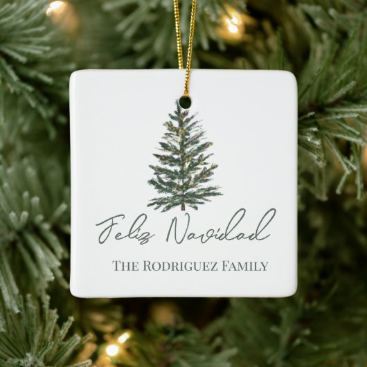 Feliz Navidad-Merry Kerstboom en verlichting Keramisch Ornament (Boom)