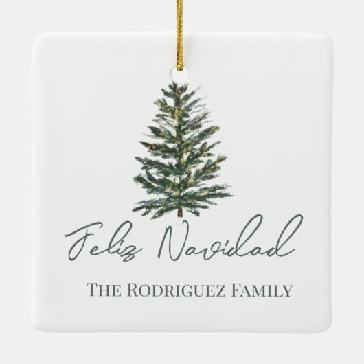 Feliz Navidad-Merry Kerstboom en verlichting Keramisch Ornament (Achterkant)