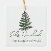 Feliz Navidad-Merry Kerstboom en verlichting Keramisch Ornament (Voorkant)