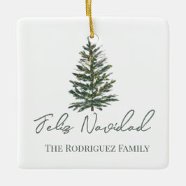 Feliz Navidad-Merry Kerstboom en verlichting Keramisch Ornament