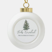 Feliz Navidad-Merry Kerstboom en verlichting Keramische Bal Ornament (Voorkant)