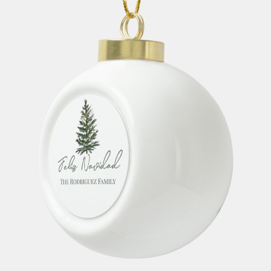 Feliz Navidad-Merry Kerstboom en verlichting Keramische Bal Ornament (Rechts)