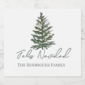 Feliz Navidad-Merry Kerstboom en verlichting Likeurfles Etiket (Enkel label)