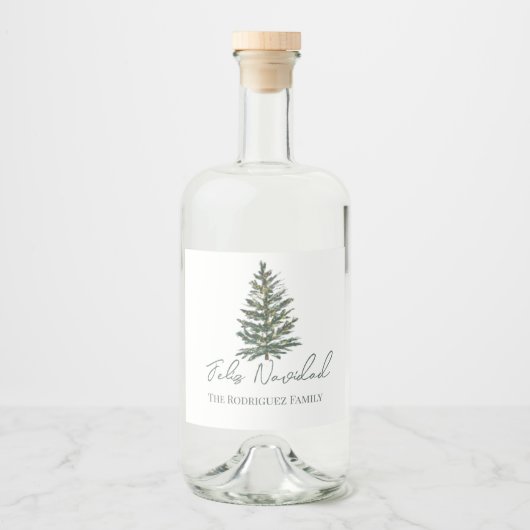 Feliz Navidad-Merry Kerstboom en verlichting Likeurfles Etiket (Voorkant)