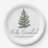 Feliz Navidad-Merry Kerstboom en verlichting Papieren Bordje (Voorkant)