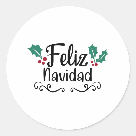 Feliz Navidad Merry Kerstmis Ronde Sticker (Voorkant)