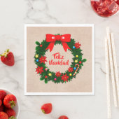 Feliz Navidad Merry Kerstmis Wreath Luncheon Servet (Insitu)