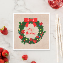Feliz Navidad Merry Kerstmis Wreath Luncheon Servet
