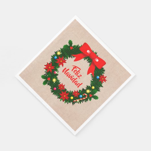 Feliz Navidad Merry Kerstmis Wreath Luncheon Servet (Hoek)