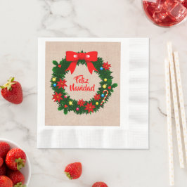 Feliz Navidad Merry Kerstmis Wreath Luncheon Servet