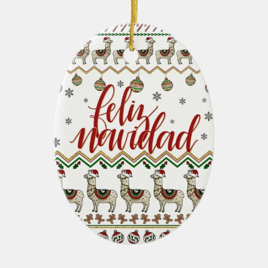 Feliz Navidad/Merry-kerstversiering Keramisch Ornament (Voorkant)