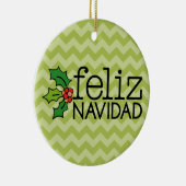 Feliz Navidad met groene chevrons Keramisch Ornament (Rechts)