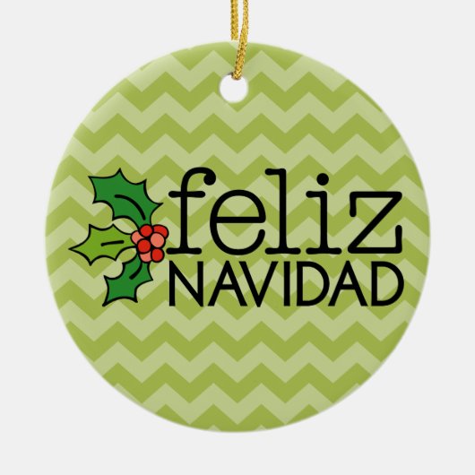 Feliz Navidad met groene chevrons Keramisch Ornament (Voorkant)