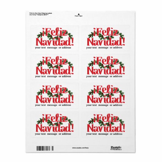 Feliz Navidad met Holly Etiket (Full Sheet)