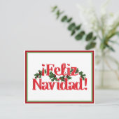 Feliz Navidad met Holly Feestdagenkaart (Staand voorkant)