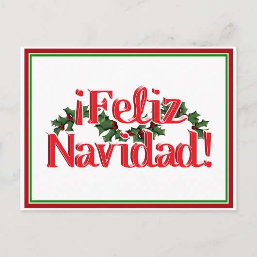 Feliz Navidad met Holly Feestdagenkaart (Voorkant)